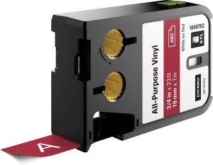 DYMO XTL taśma vinylowa trwała 19mm Biały na czerwonym 7m 1868762