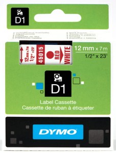 Taśma DYMO D1 12mm x 7m Biała / Czerwony nadruk S0720550 45015